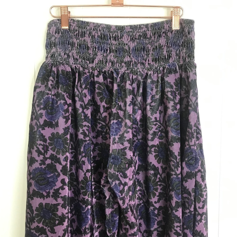 Free People One Marla Purple Floral Velvet Ruched Waist Jogger Pants SZ M - Picture 5 of 15